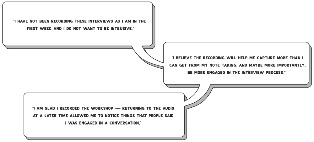 Excerpts from research memos commenting on audio recording