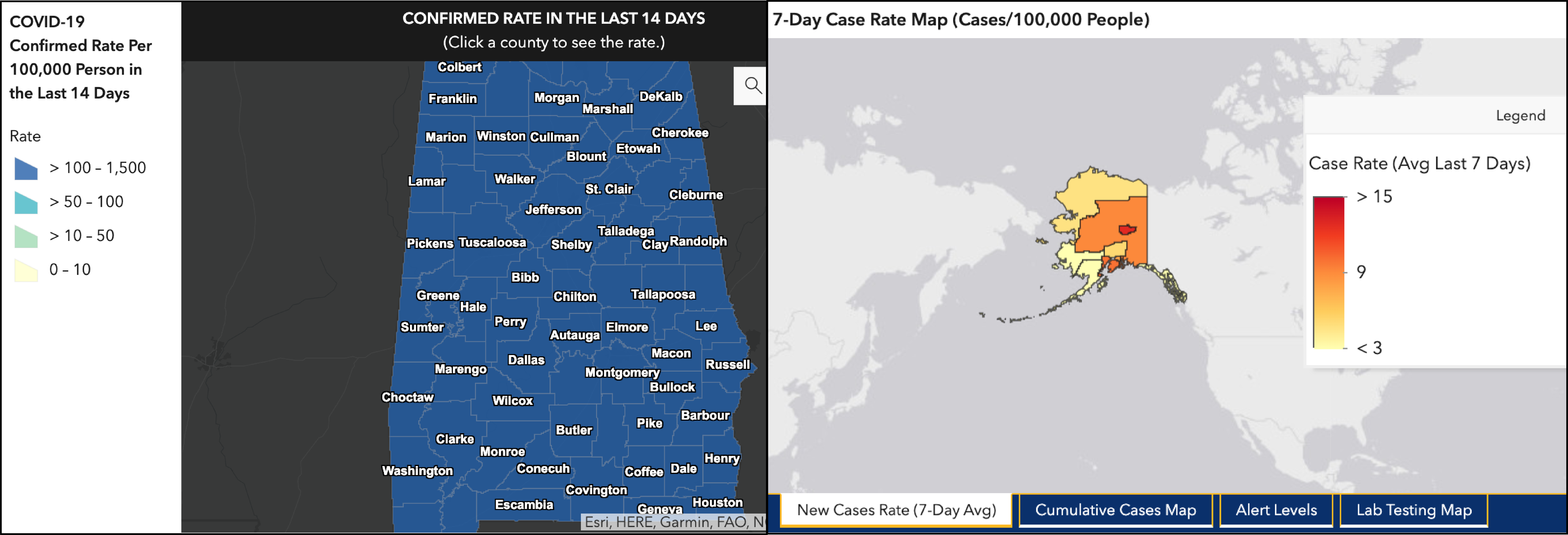 Alaska and Alabama COVID-19 Dashboards