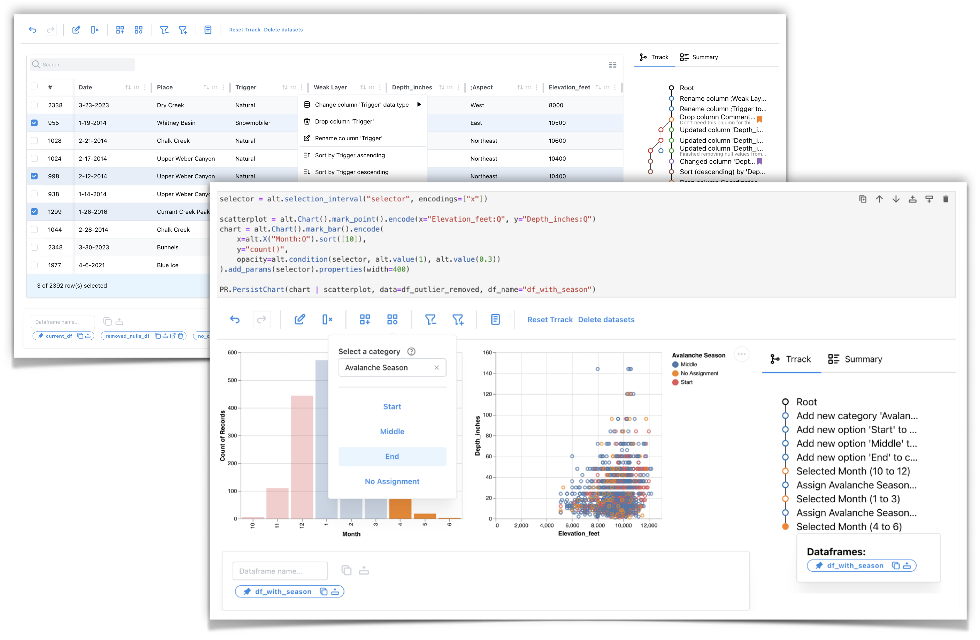 Screenshots of the Persist table and visualization view showing Persist in action